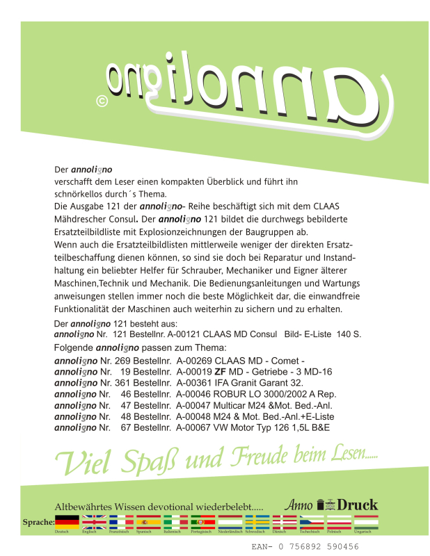 CLAAS Mähdrescher Typ Consul - Bild- Ersatzteilliste mit Explosionszeichnungen - annoligno 121